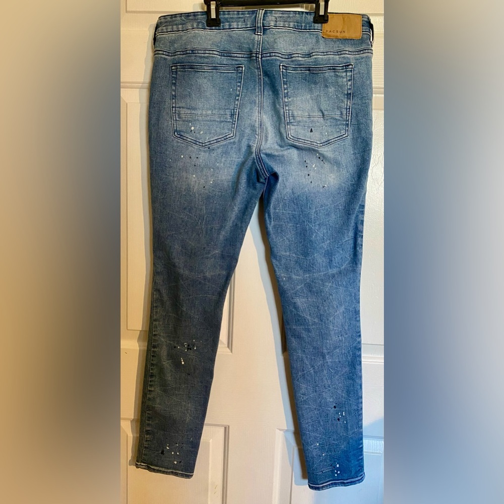PacSun Mens Blue Ripped Splatter Stacked Skinny Jeans 32x30 - Picture 8 of 9